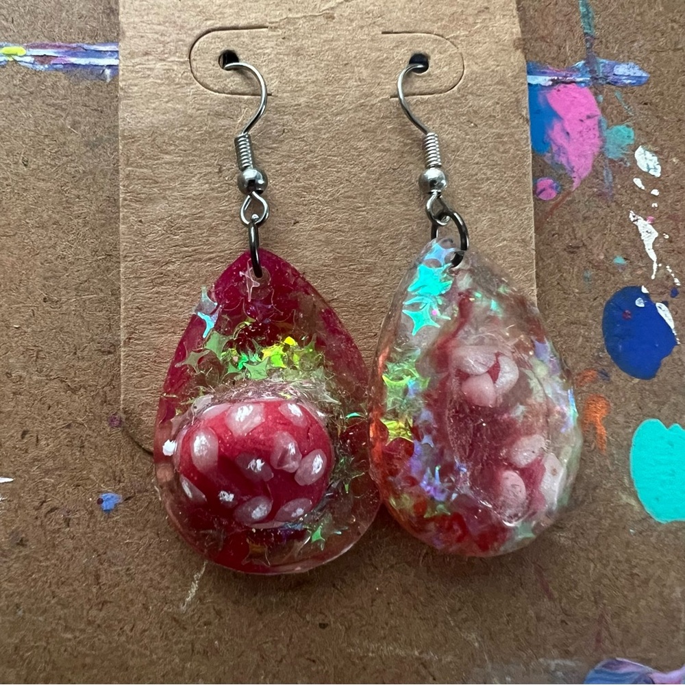 Red Mushroom Galaxy Earrings